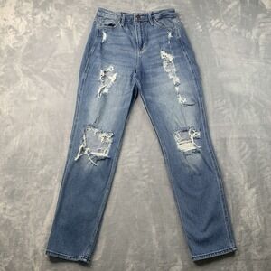 Hollister Womens Jeans Size 5R W27 L27  Ultra High Rise Mom Jean Blue Distressed